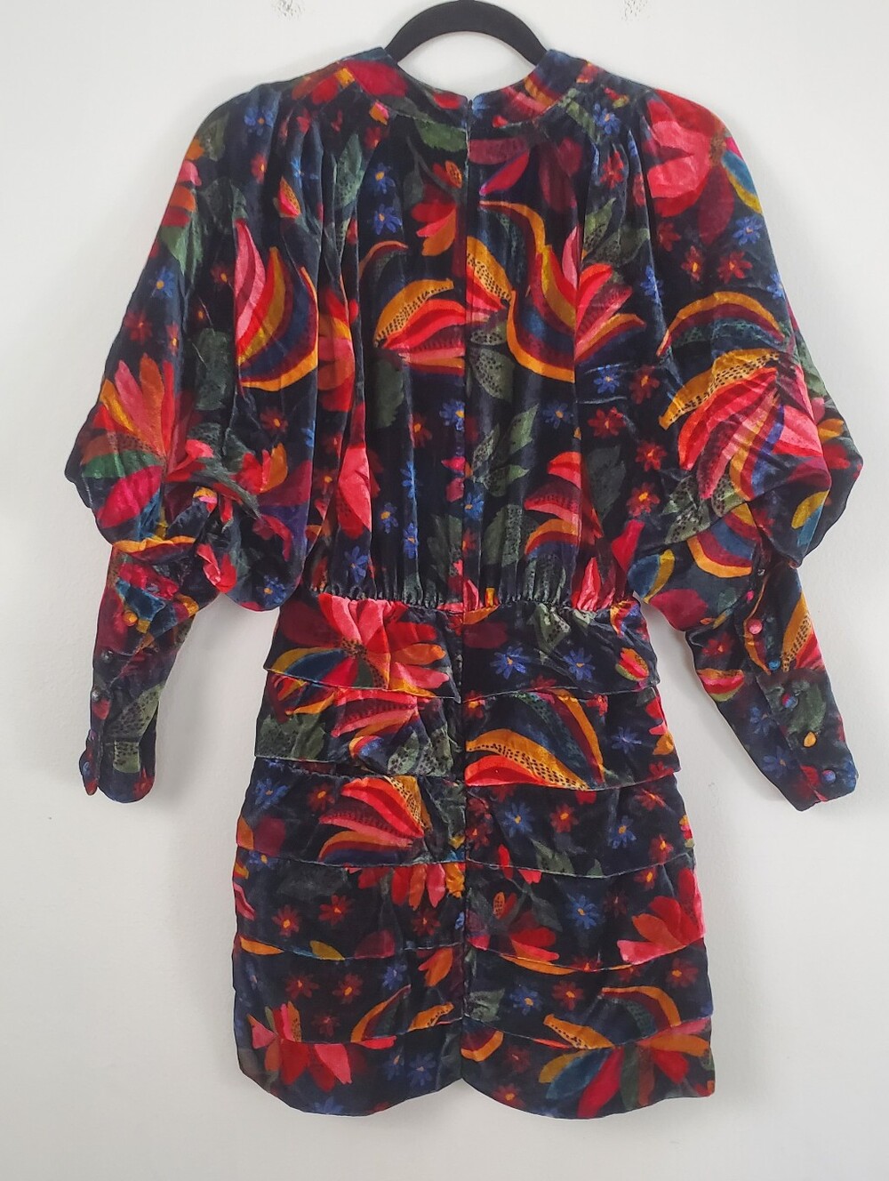 FARM Rio Banana Sky Long Sleeve Velvet Dress Women's Size XS Banana Sky Black - Picture 10 of 16
